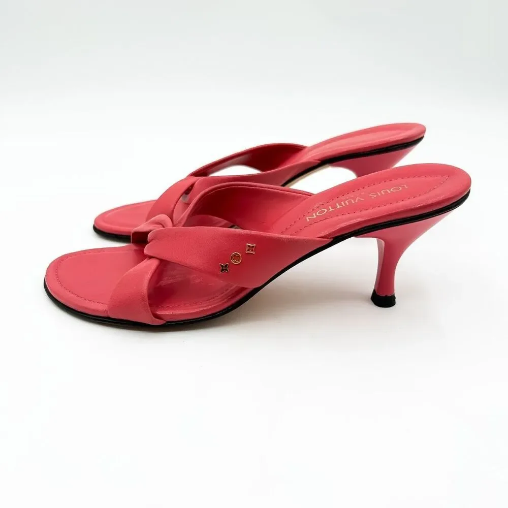 Louis Vuitton Pink Leather Sandals Mules Low Heel 36.5, 6.5